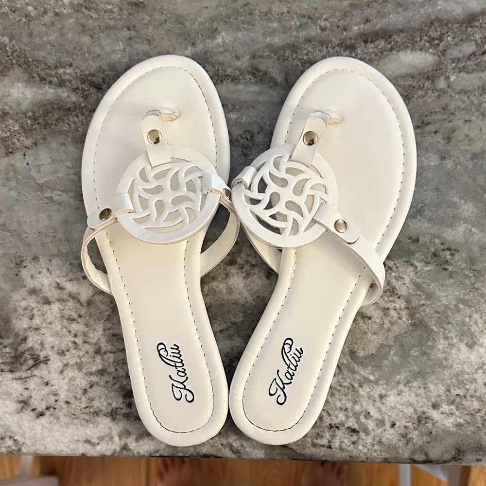Amazon Women's White Sandals with Intricate Design